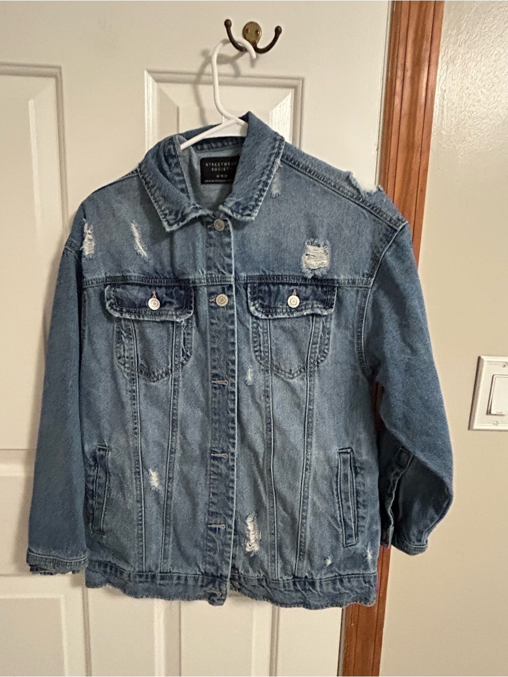 Streetwear Society Distressed Light Blue Denim Jean Jacket